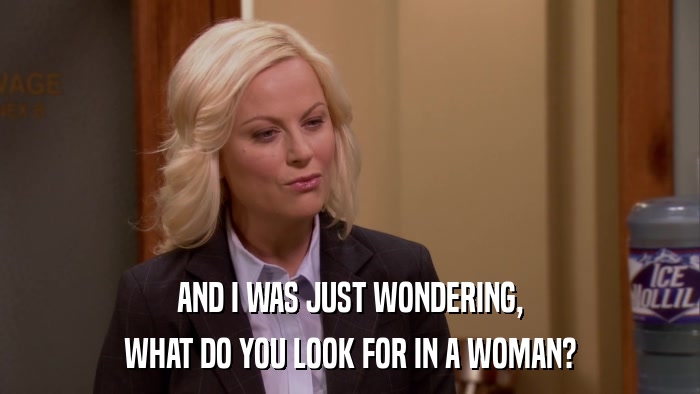 AND I WAS JUST WONDERING, WHAT DO YOU LOOK FOR IN A WOMAN? 