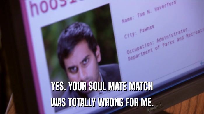 YES. YOUR SOUL MATE MATCH WAS TOTALLY WRONG FOR ME. 