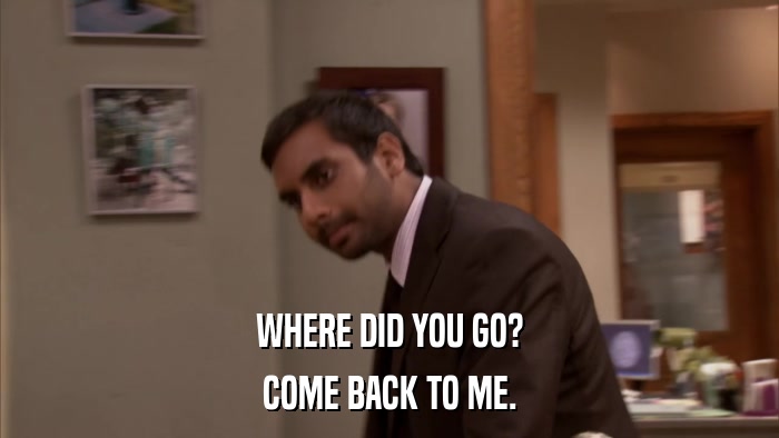 WHERE DID YOU GO? COME BACK TO ME. 