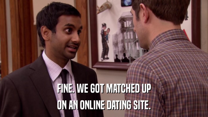 FINE. WE GOT MATCHED UP ON AN ONLINE DATING SITE. 