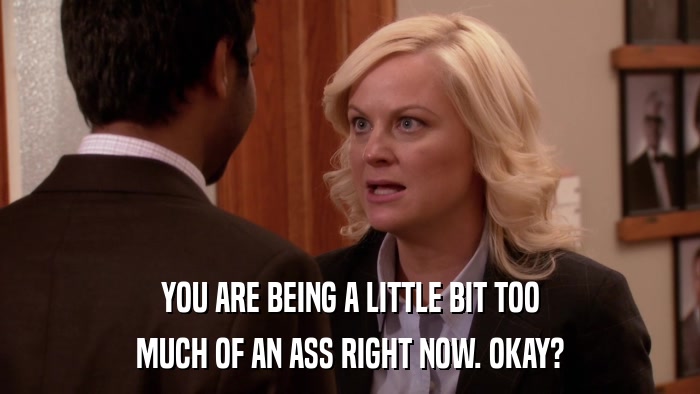 YOU ARE BEING A LITTLE BIT TOO MUCH OF AN ASS RIGHT NOW. OKAY? 