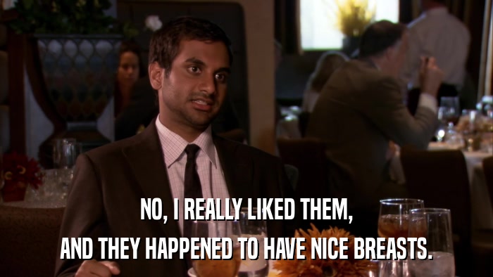NO, I REALLY LIKED THEM, AND THEY HAPPENED TO HAVE NICE BREASTS. 