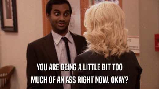 YOU ARE BEING A LITTLE BIT TOO MUCH OF AN ASS RIGHT NOW. OKAY? 