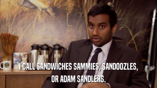 I CALL SANDWICHES SAMMIES, SANDOOZLES, OR ADAM SANDLERS. 