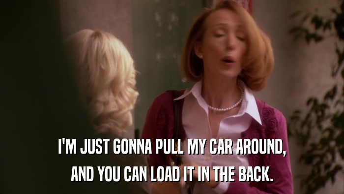 I'M JUST GONNA PULL MY CAR AROUND, AND YOU CAN LOAD IT IN THE BACK. 