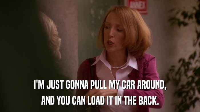 I'M JUST GONNA PULL MY CAR AROUND, AND YOU CAN LOAD IT IN THE BACK. 