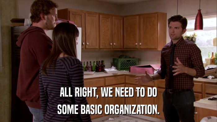 ALL RIGHT, WE NEED TO DO SOME BASIC ORGANIZATION. 