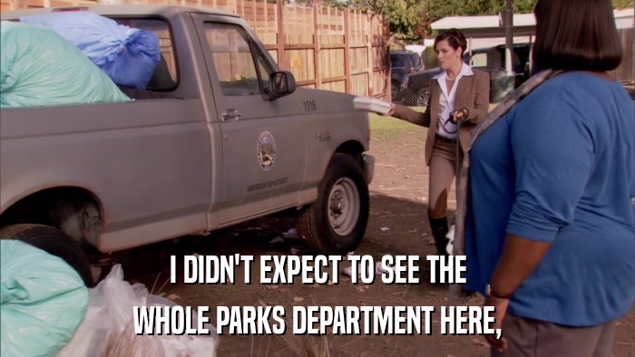 I DIDN'T EXPECT TO SEE THE WHOLE PARKS DEPARTMENT HERE, 