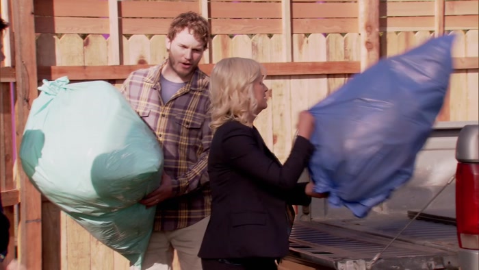 LESLIE, YOU PROMISED WE COULD THROW GARBAGE EVERYWHERE. 