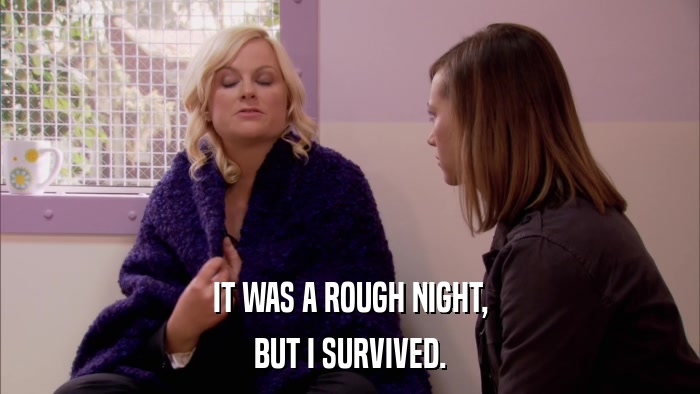 IT WAS A ROUGH NIGHT, BUT I SURVIVED. 