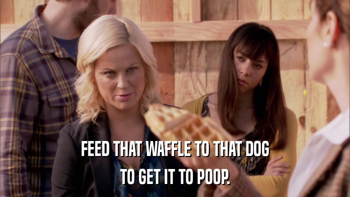 FEED THAT WAFFLE TO THAT DOG TO GET IT TO POOP. 