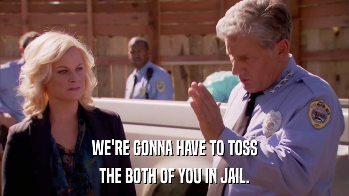 WE'RE GONNA HAVE TO TOSS THE BOTH OF YOU IN JAIL. 