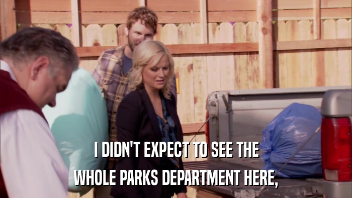I DIDN'T EXPECT TO SEE THE WHOLE PARKS DEPARTMENT HERE, 