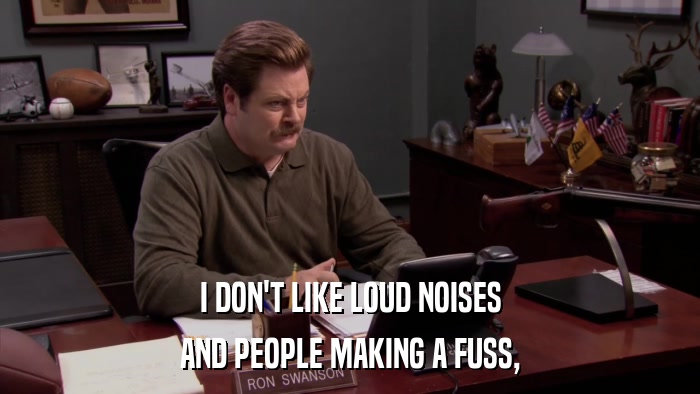 I DON'T LIKE LOUD NOISES AND PEOPLE MAKING A FUSS, 