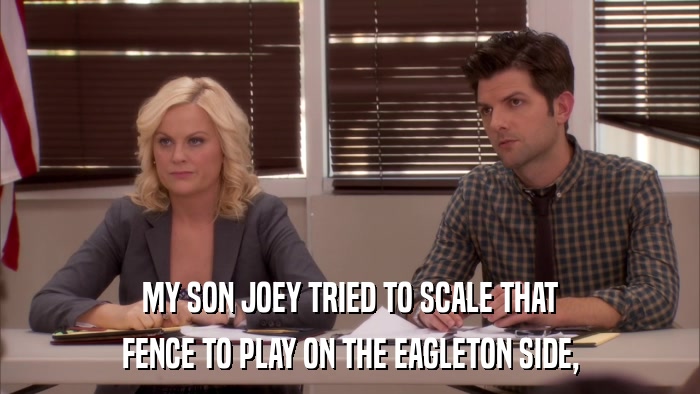 MY SON JOEY TRIED TO SCALE THAT FENCE TO PLAY ON THE EAGLETON SIDE, 