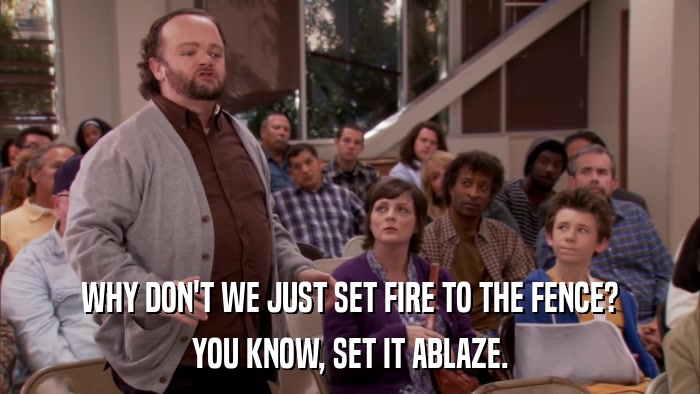 WHY DON'T WE JUST SET FIRE TO THE FENCE? YOU KNOW, SET IT ABLAZE. 
