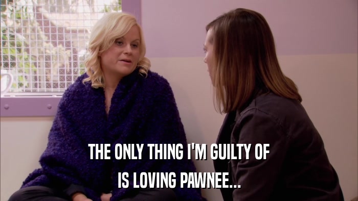 THE ONLY THING I'M GUILTY OF IS LOVING PAWNEE... 