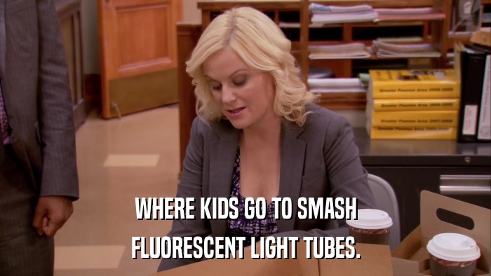 WHERE KIDS GO TO SMASH FLUORESCENT LIGHT TUBES. 