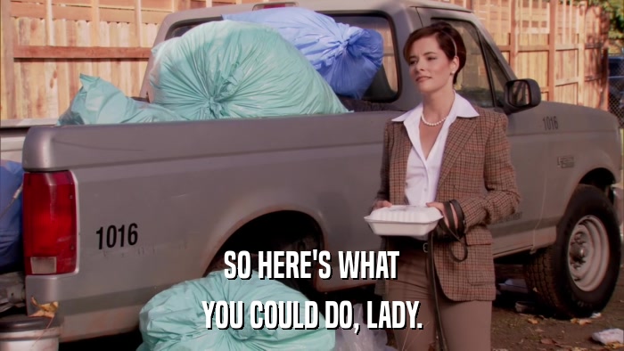 SO HERE'S WHAT YOU COULD DO, LADY. 