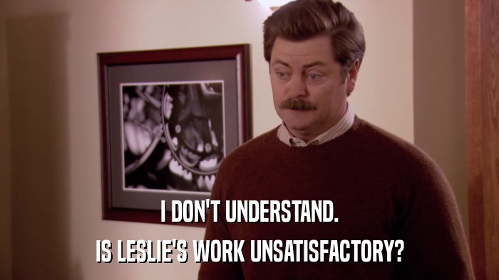 I DON'T UNDERSTAND. IS LESLIE'S WORK UNSATISFACTORY? 