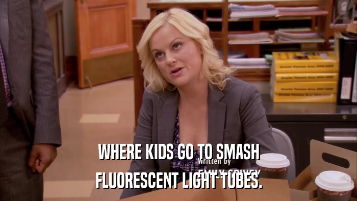 WHERE KIDS GO TO SMASH FLUORESCENT LIGHT TUBES. 