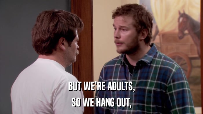 BUT WE'RE ADULTS, SO WE HANG OUT, 