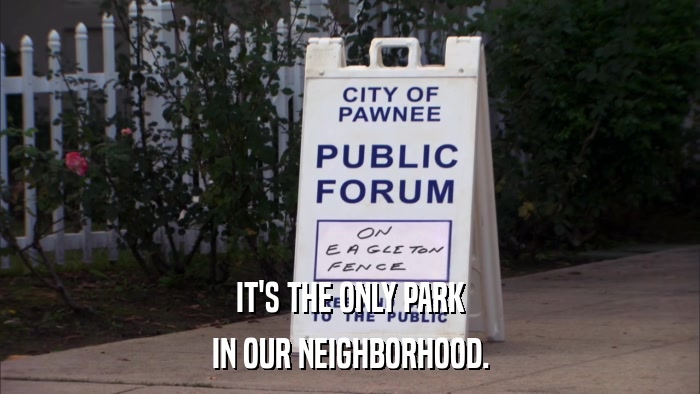 IT'S THE ONLY PARK IN OUR NEIGHBORHOOD. 