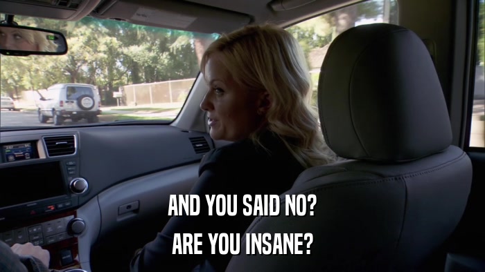 AND YOU SAID NO? ARE YOU INSANE? 