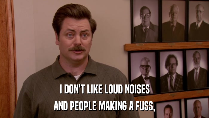 I DON'T LIKE LOUD NOISES AND PEOPLE MAKING A FUSS, 
