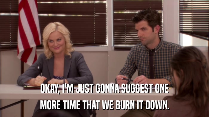 OKAY, I'M JUST GONNA SUGGEST ONE MORE TIME THAT WE BURN IT DOWN. 