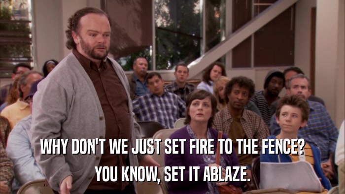 WHY DON'T WE JUST SET FIRE TO THE FENCE? YOU KNOW, SET IT ABLAZE. 