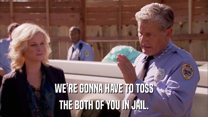WE'RE GONNA HAVE TO TOSS THE BOTH OF YOU IN JAIL. 