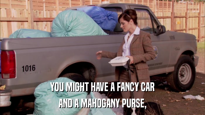 YOU MIGHT HAVE A FANCY CAR AND A MAHOGANY PURSE, 