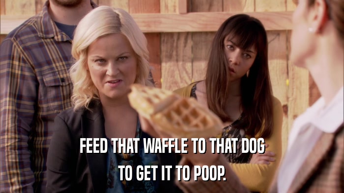FEED THAT WAFFLE TO THAT DOG TO GET IT TO POOP. 