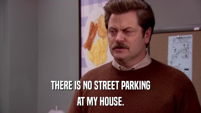 THERE IS NO STREET PARKING AT MY HOUSE. 