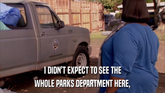 I DIDN'T EXPECT TO SEE THE WHOLE PARKS DEPARTMENT HERE, 