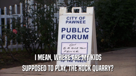 I MEAN, WHERE ARE MY KIDS SUPPOSED TO PLAY, THE ROCK QUARRY? 