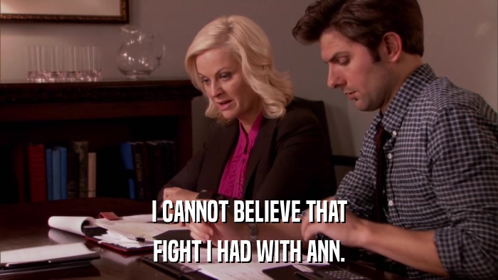 I CANNOT BELIEVE THAT FIGHT I HAD WITH ANN. 