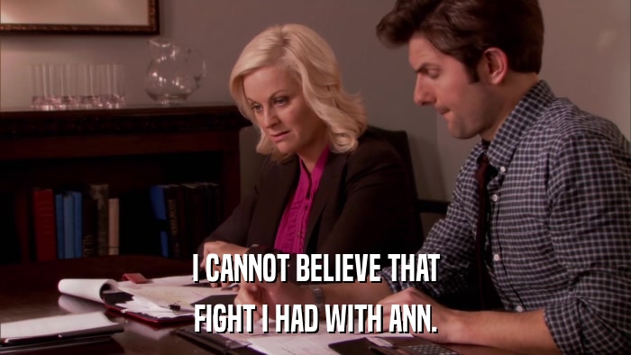 I CANNOT BELIEVE THAT FIGHT I HAD WITH ANN. 