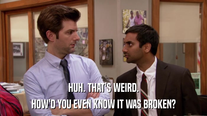 HUH. THAT'S WEIRD. HOW'D YOU EVEN KNOW IT WAS BROKEN? 