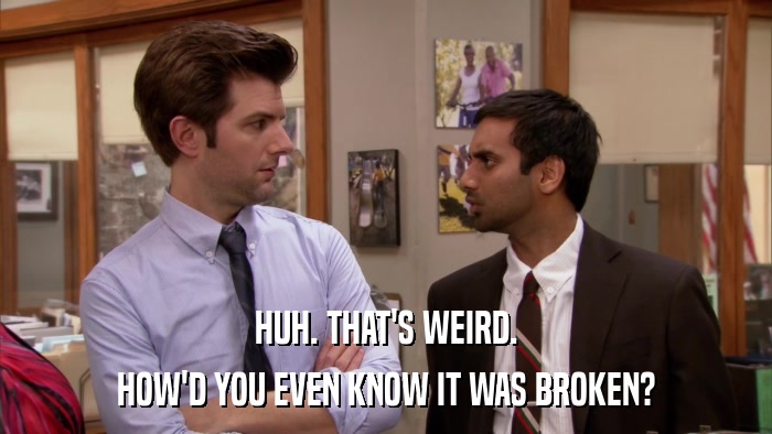 HUH. THAT'S WEIRD. HOW'D YOU EVEN KNOW IT WAS BROKEN? 