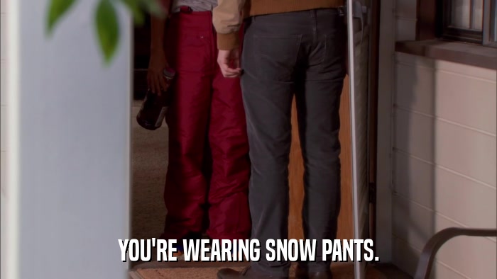 YOU'RE WEARING SNOW PANTS.  