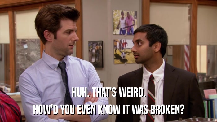 HUH. THAT'S WEIRD. HOW'D YOU EVEN KNOW IT WAS BROKEN? 
