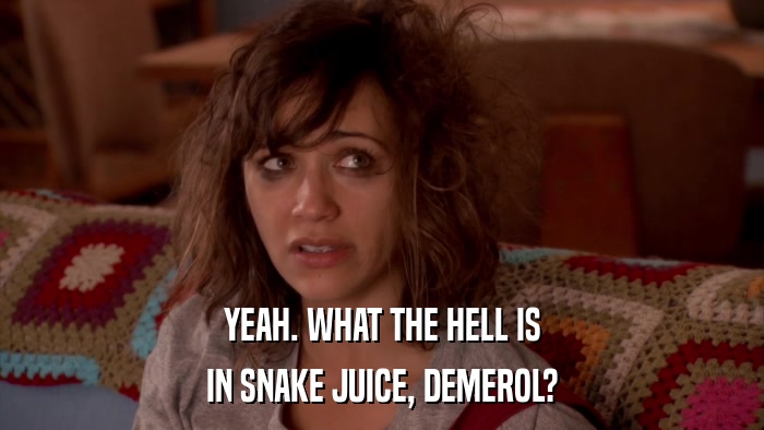 YEAH. WHAT THE HELL IS IN SNAKE JUICE, DEMEROL? 