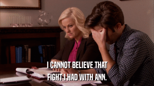 I CANNOT BELIEVE THAT FIGHT I HAD WITH ANN. 