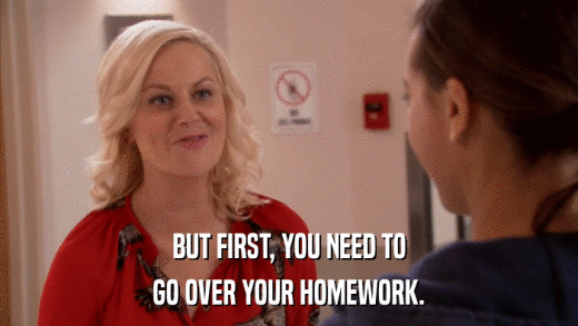 BUT FIRST, YOU NEED TO GO OVER YOUR HOMEWORK. 