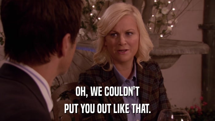 OH, WE COULDN'T PUT YOU OUT LIKE THAT. 