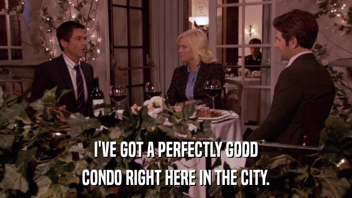 I'VE GOT A PERFECTLY GOOD CONDO RIGHT HERE IN THE CITY. 