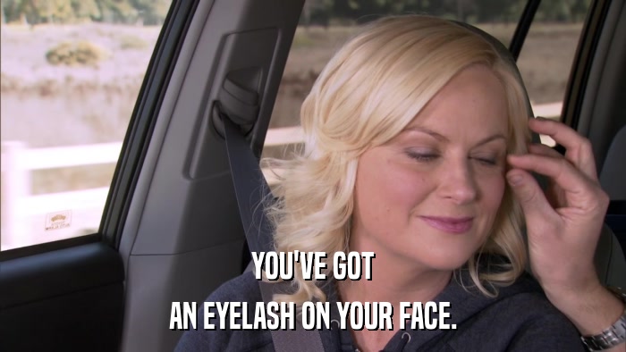 YOU'VE GOT AN EYELASH ON YOUR FACE. 