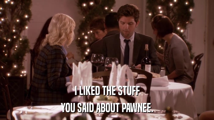 I LIKED THE STUFF YOU SAID ABOUT PAWNEE. 